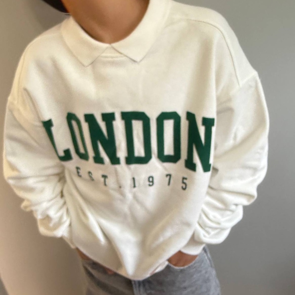 Zara White Sweater with Green London Print